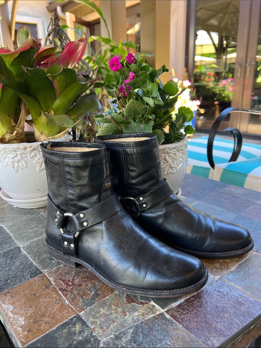 Frye Phillips harness Black Leather Ankle Boots 8 - Picture 8 of 8